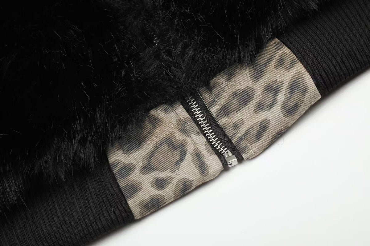 Reversible Leopard Print & Solid Faux Fur Jacket