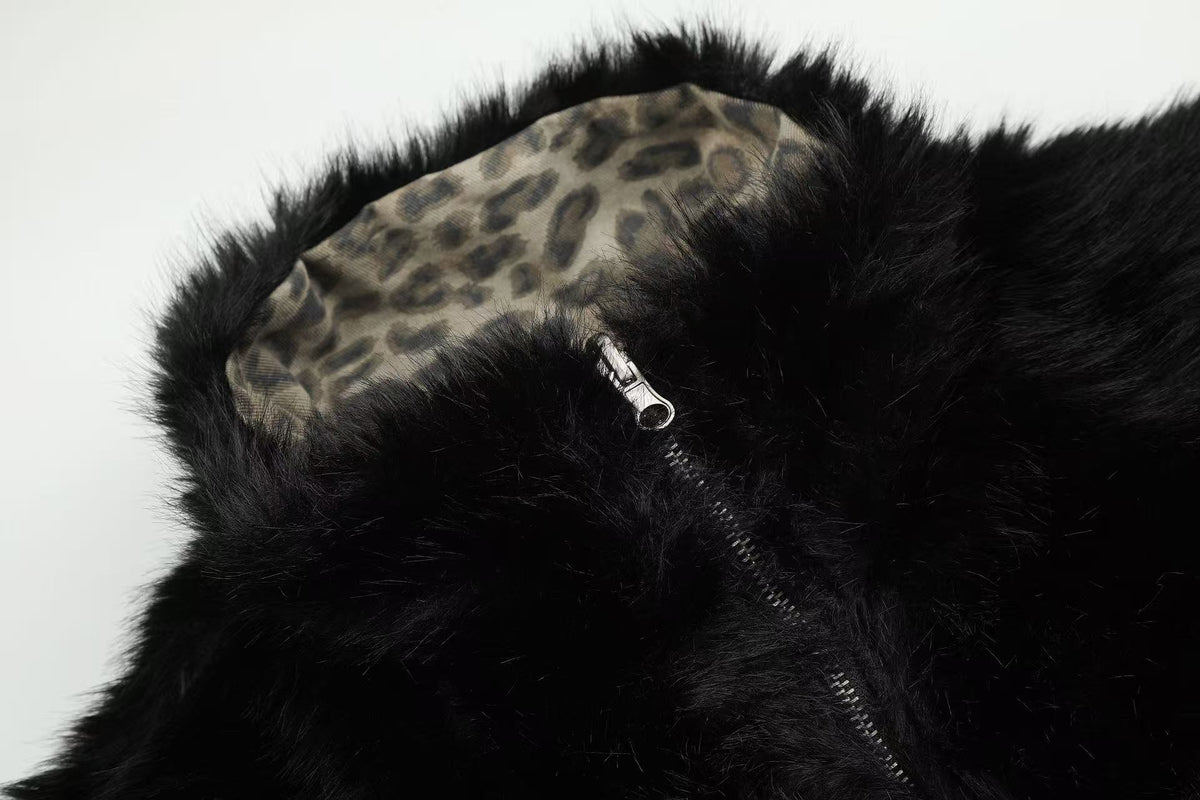 Reversible Leopard Print & Solid Faux Fur Jacket