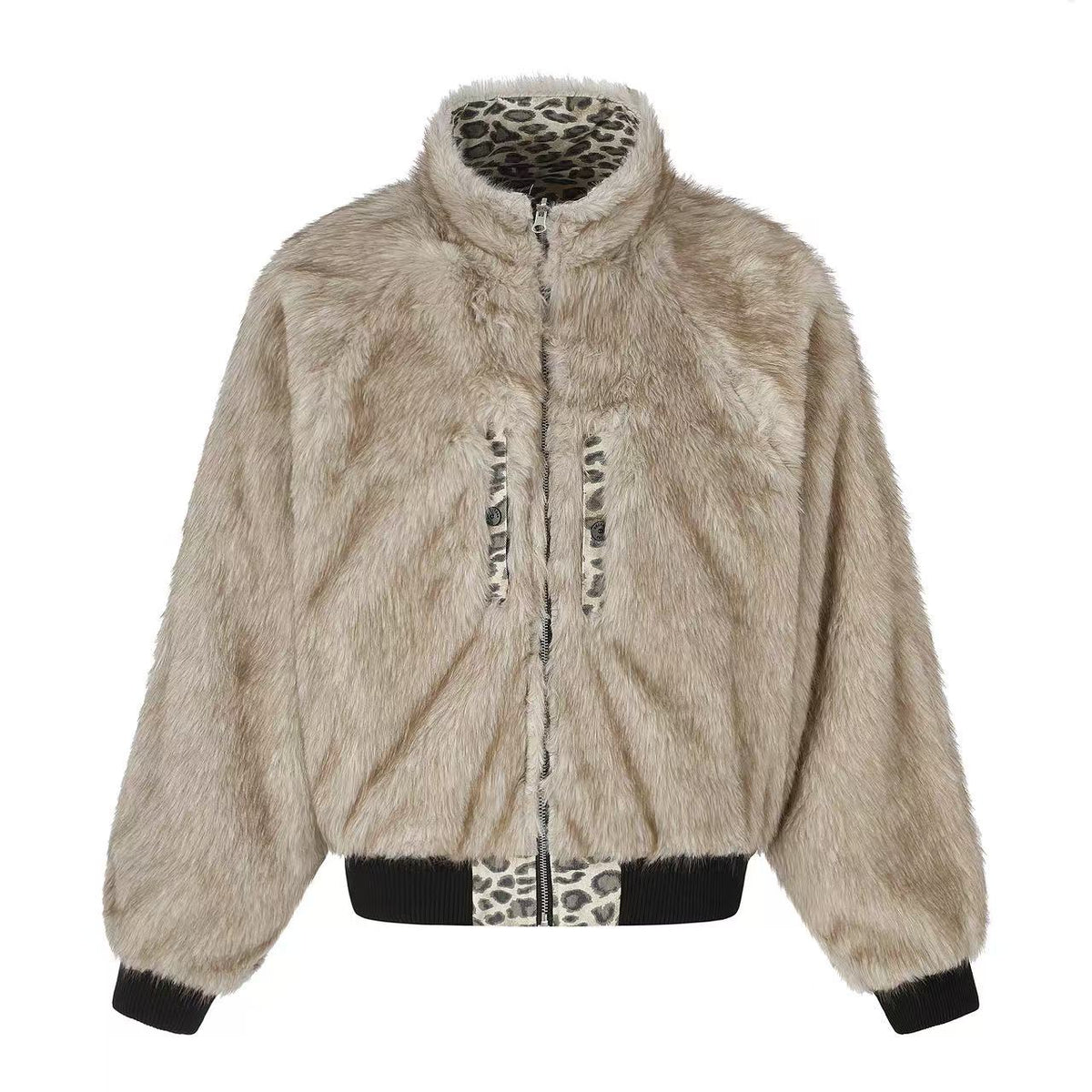 Reversible Leopard Print & Solid Faux Fur Jacket