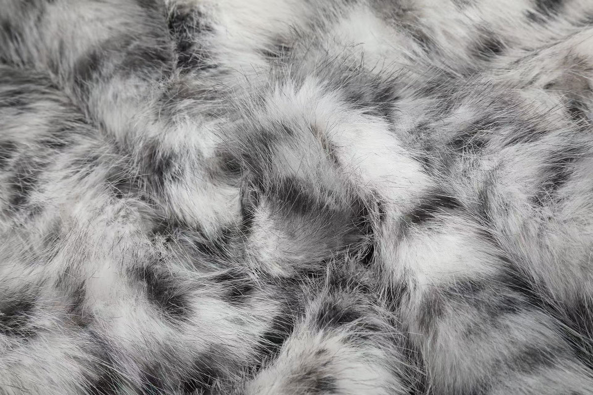 Snow Leopard Print Faux Fur Zip Up Stand Collar Bomber Jacket