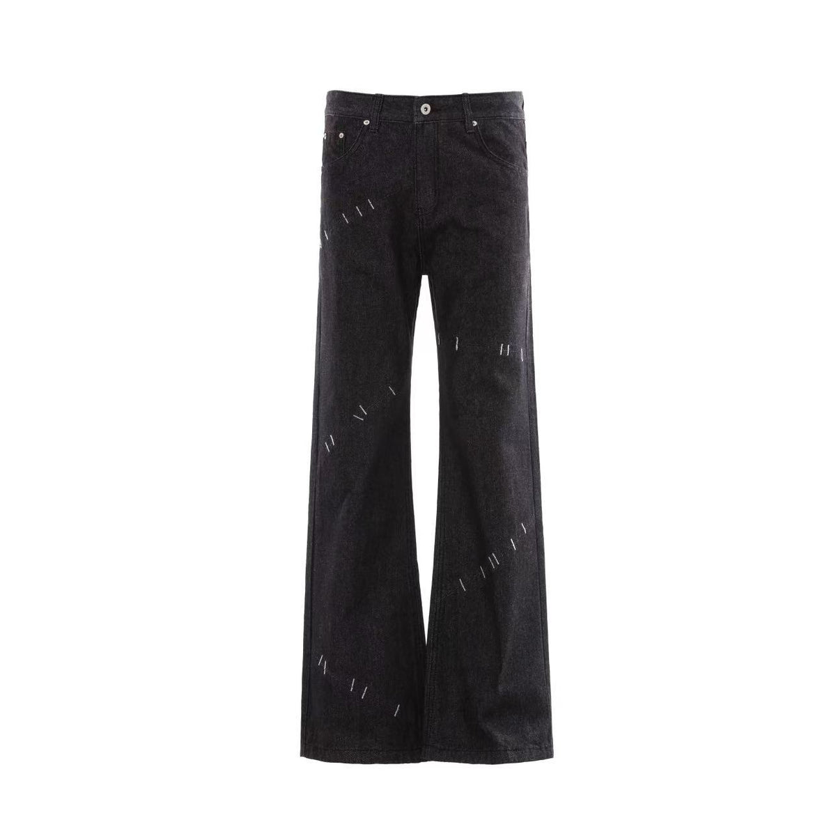 Hand Stitch Decor Black Washed Flare Jeans