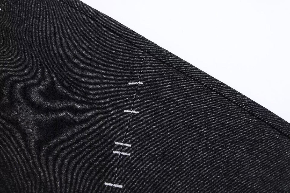 Hand Stitch Decor Black Washed Flare Jeans