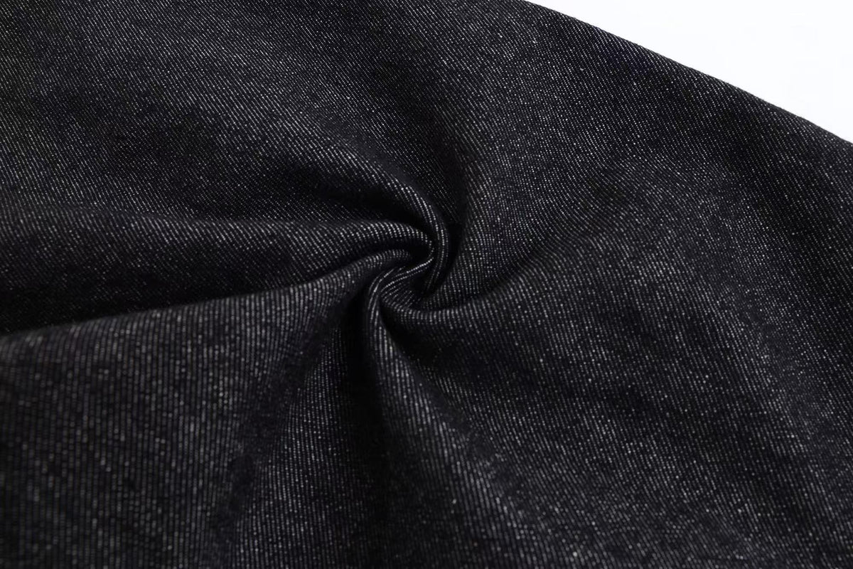 Hand Stitch Decor Black Washed Flare Jeans