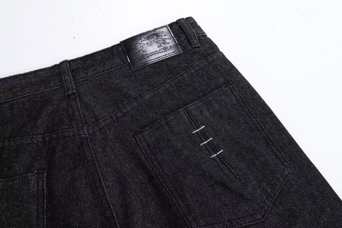 Hand Stitch Decor Black Washed Flare Jeans