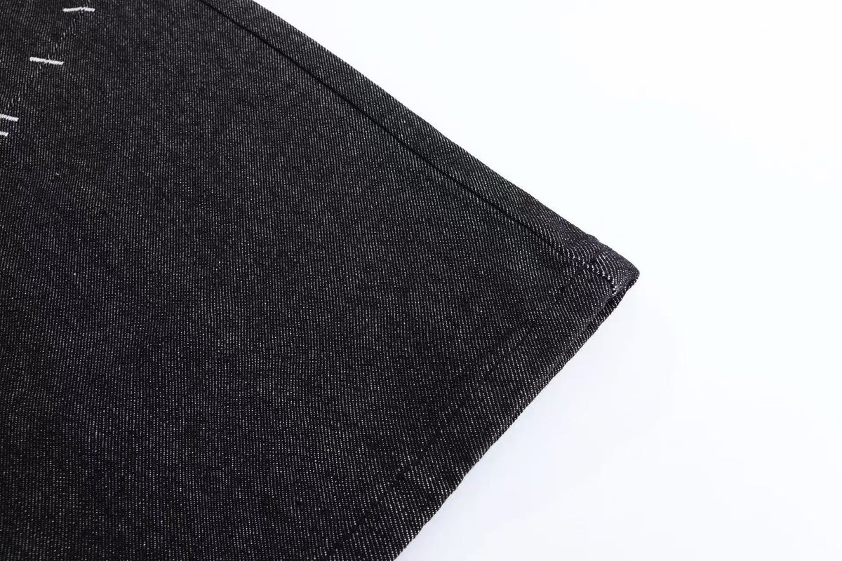 Hand Stitch Decor Black Washed Flare Jeans