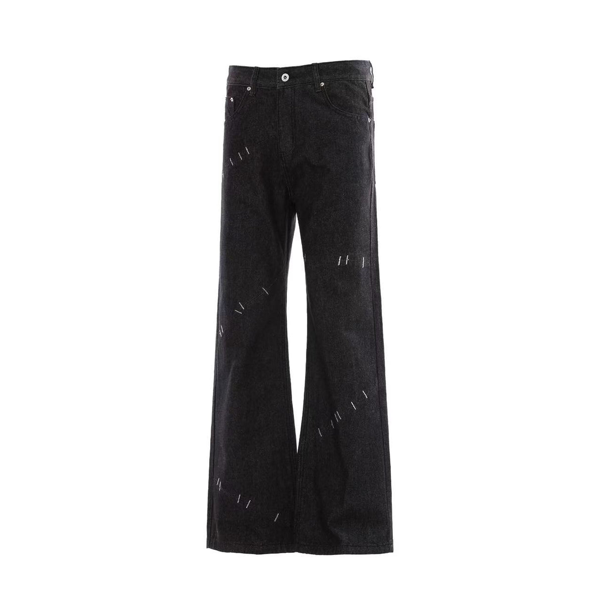 Hand Stitch Decor Black Washed Flare Jeans