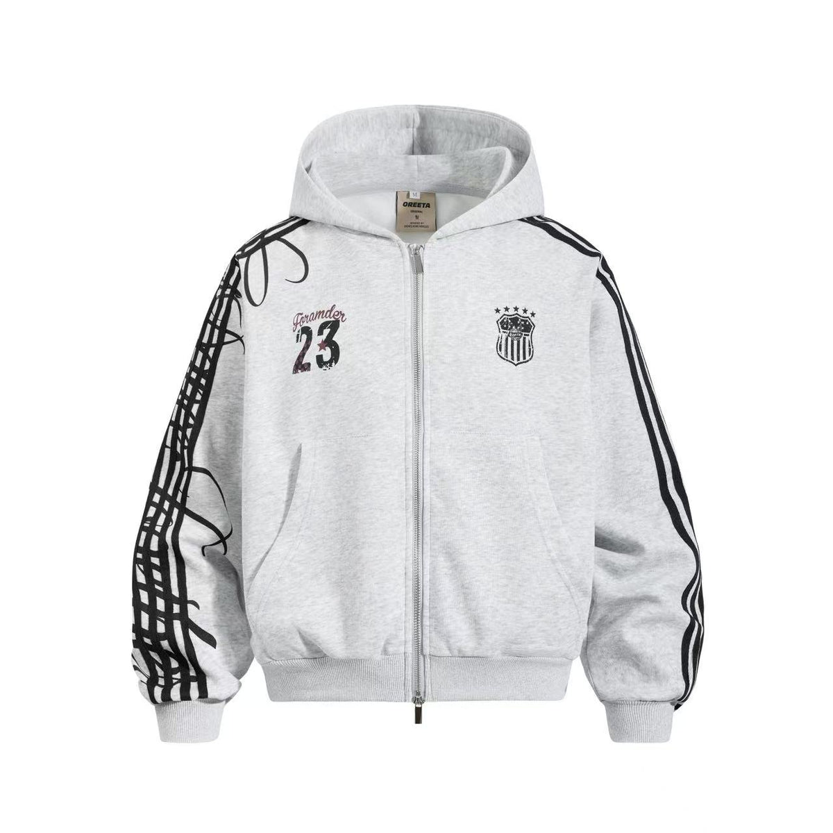 (Pre-Sell) 3-Striped Sleeve Graffiti 23 Crest Print Zip Up Hoodie