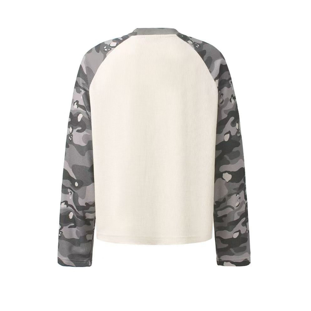 Camo Raglan Waffle Knit Letter Print Long Sleeve