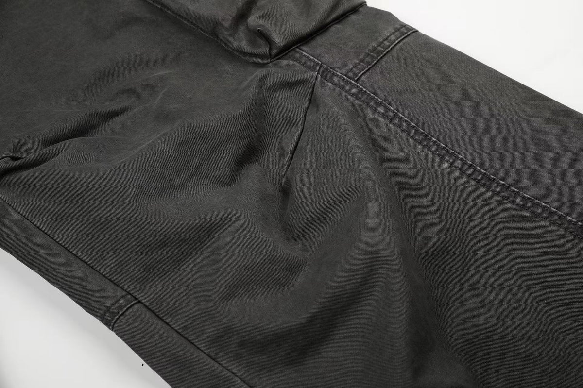 Washed Elastic Back Waist Side Flap Pocket Wide Leg Cargo Pants