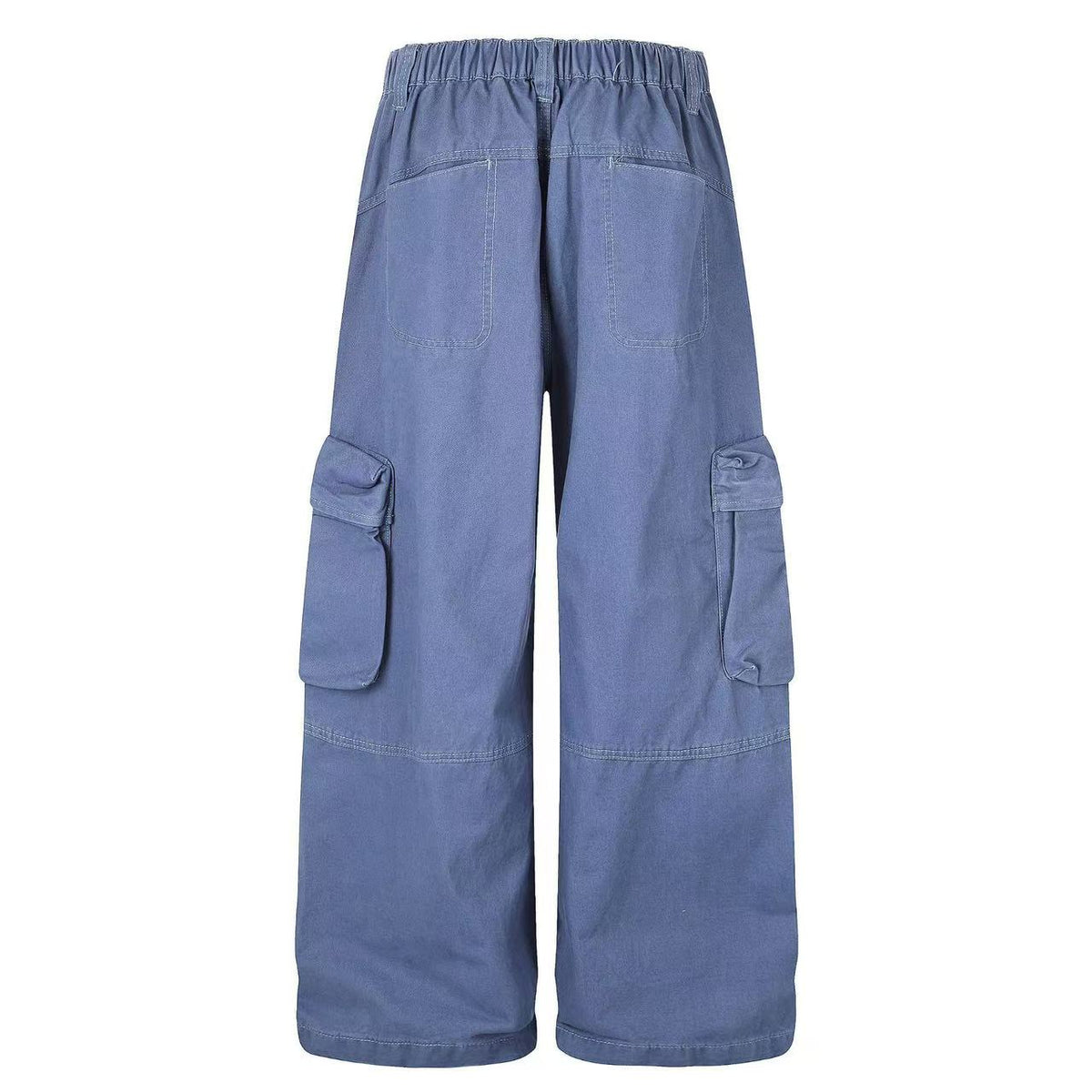 Washed Elastic Back Waist Side Flap Pocket Wide Leg Cargo Pants