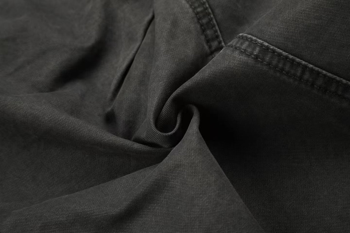 Washed Elastic Back Waist Side Flap Pocket Wide Leg Cargo Pants