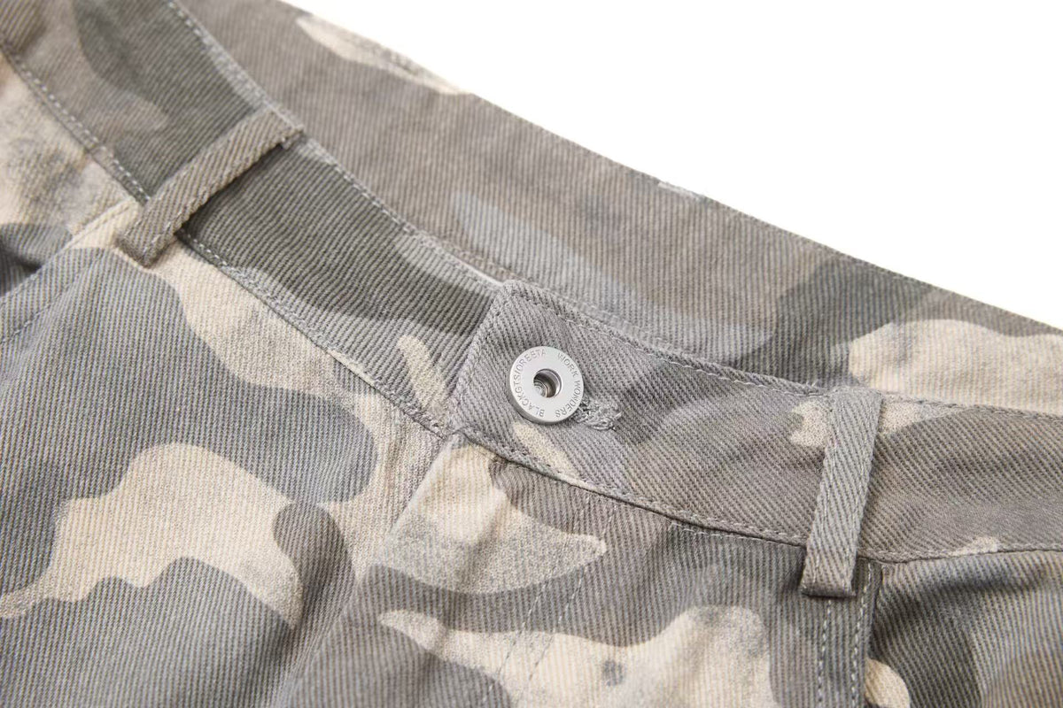 Snow Camo Seam Panel Multi-Pocket Baggy Wide Leg Cargo Pants