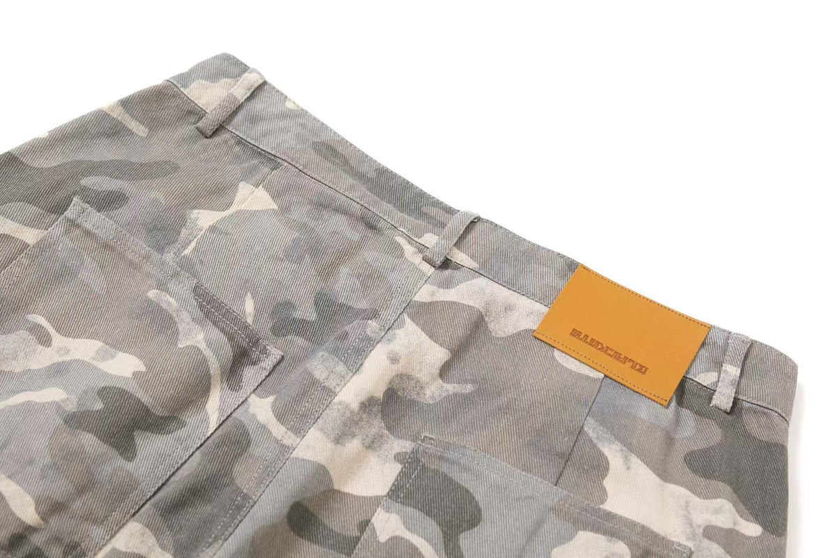 Snow Camo Seam Panel Multi-Pocket Baggy Wide Leg Cargo Pants