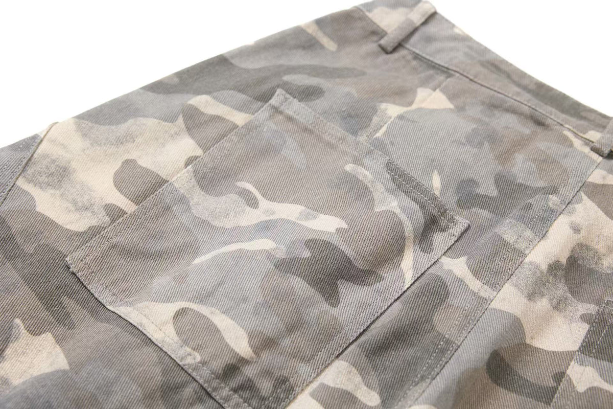Snow Camo Seam Panel Multi-Pocket Baggy Wide Leg Cargo Pants