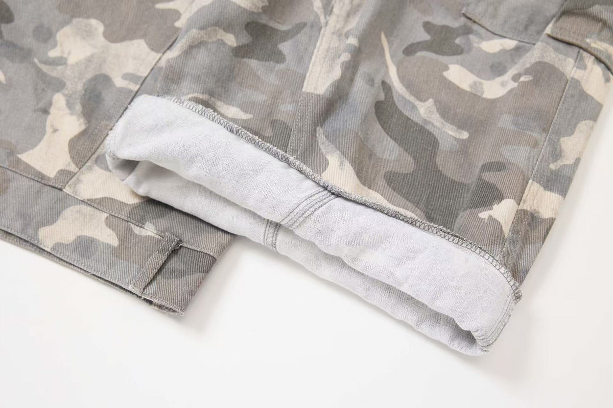 Snow Camo Seam Panel Multi-Pocket Baggy Wide Leg Cargo Pants