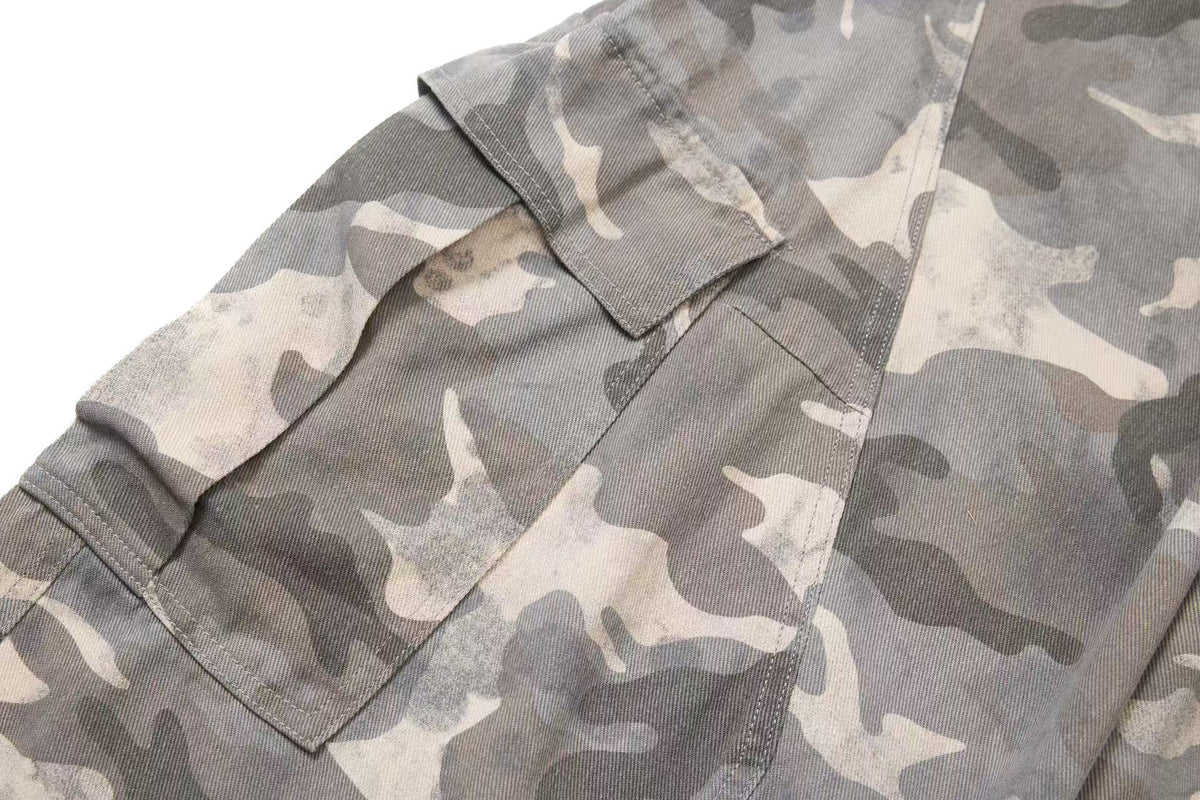 Snow Camo Seam Panel Multi-Pocket Baggy Wide Leg Cargo Pants