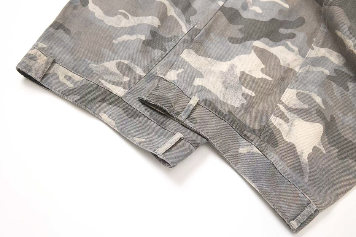 Snow Camo Seam Panel Multi-Pocket Baggy Wide Leg Cargo Pants