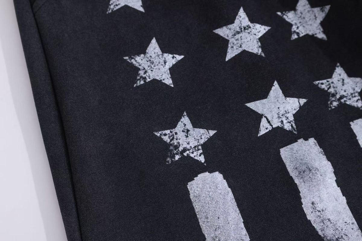 Streetwear Washed Stars and Stripes Print Wide-Leg Sweatpants