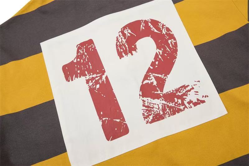 Vintage Block Stripe Number 12 Graphic Rugby Polo Long Sleeve