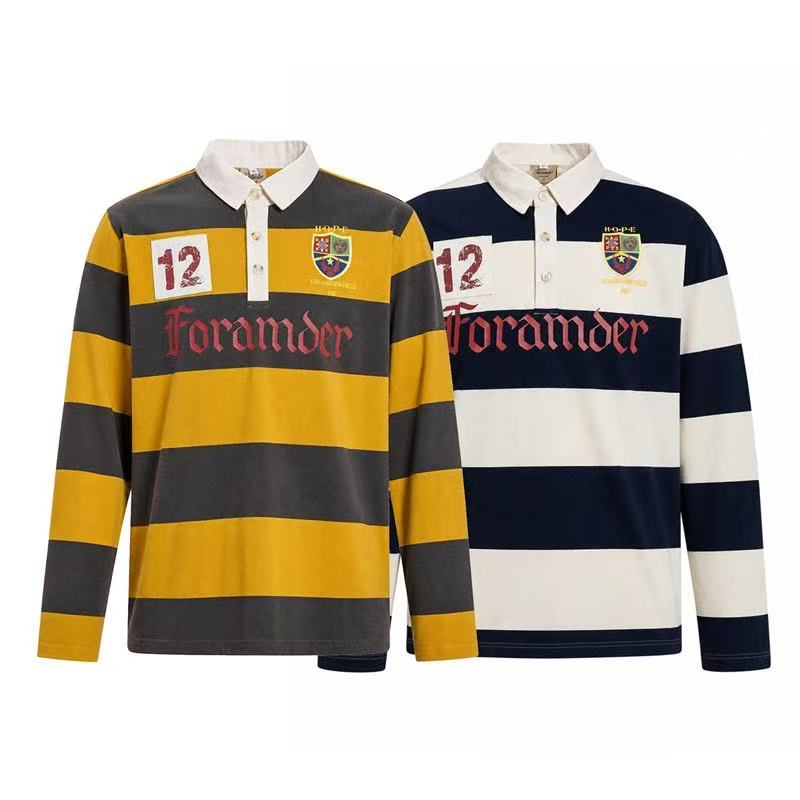 Vintage Block Stripe Number 12 Graphic Rugby Polo Long Sleeve