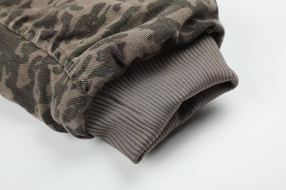Star Camo Faux Fur Lined Hood Bomber Jacket