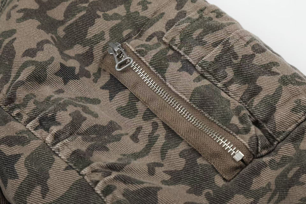 Star Camo Faux Fur Lined Hood Bomber Jacket