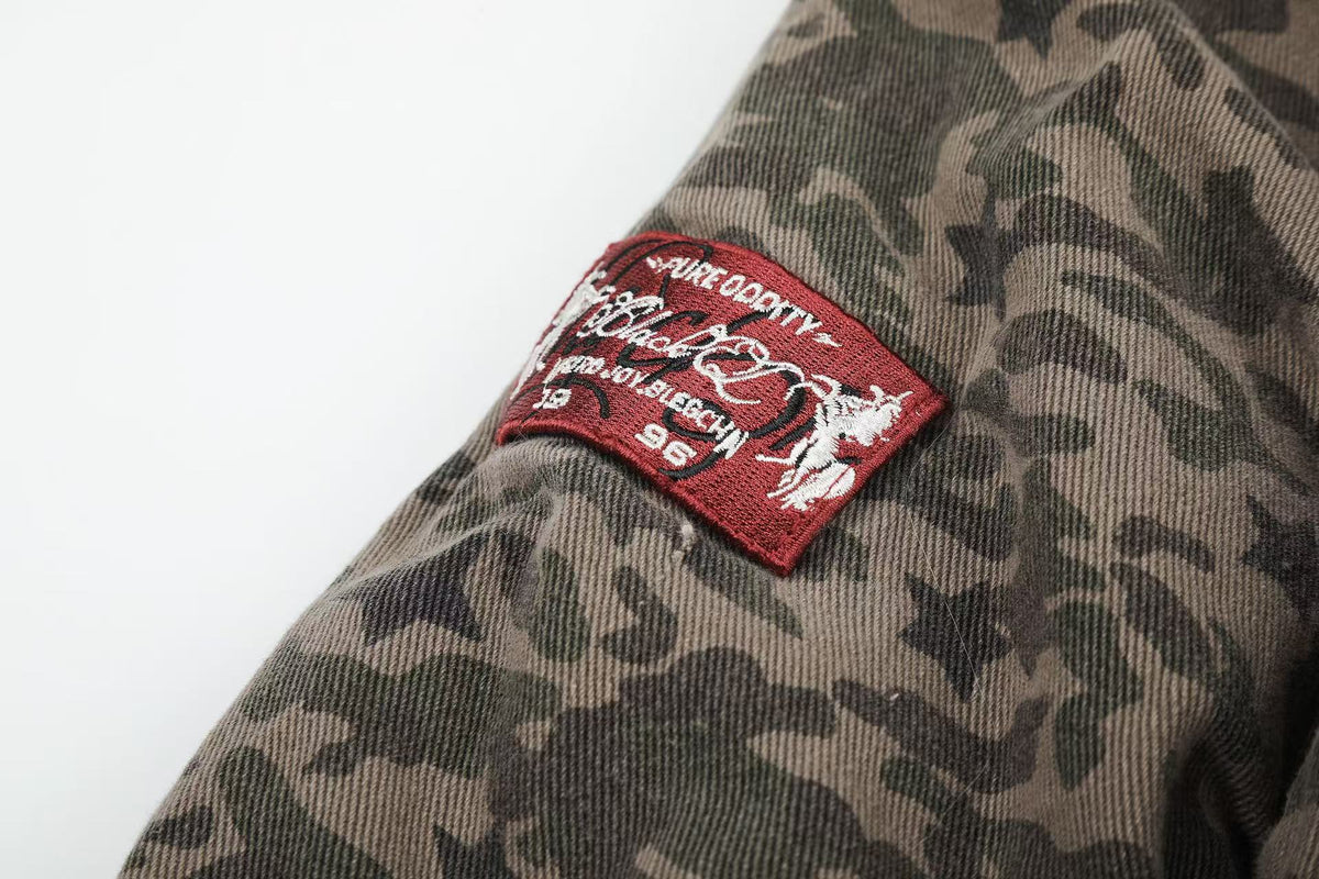 Star Camo Faux Fur Lined Hood Bomber Jacket