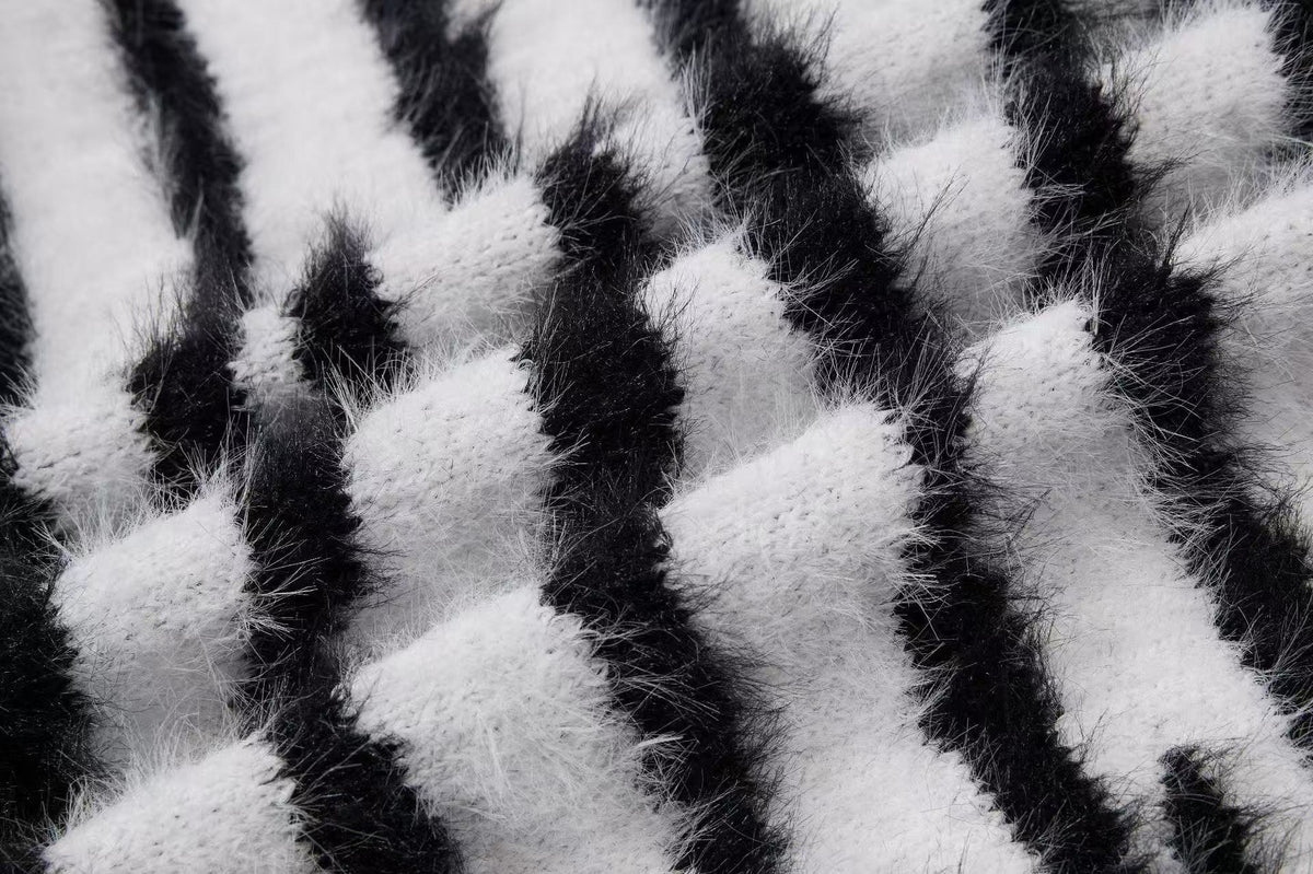 Zebra Stripe Fuzzy Zip Up Hooded Jacket