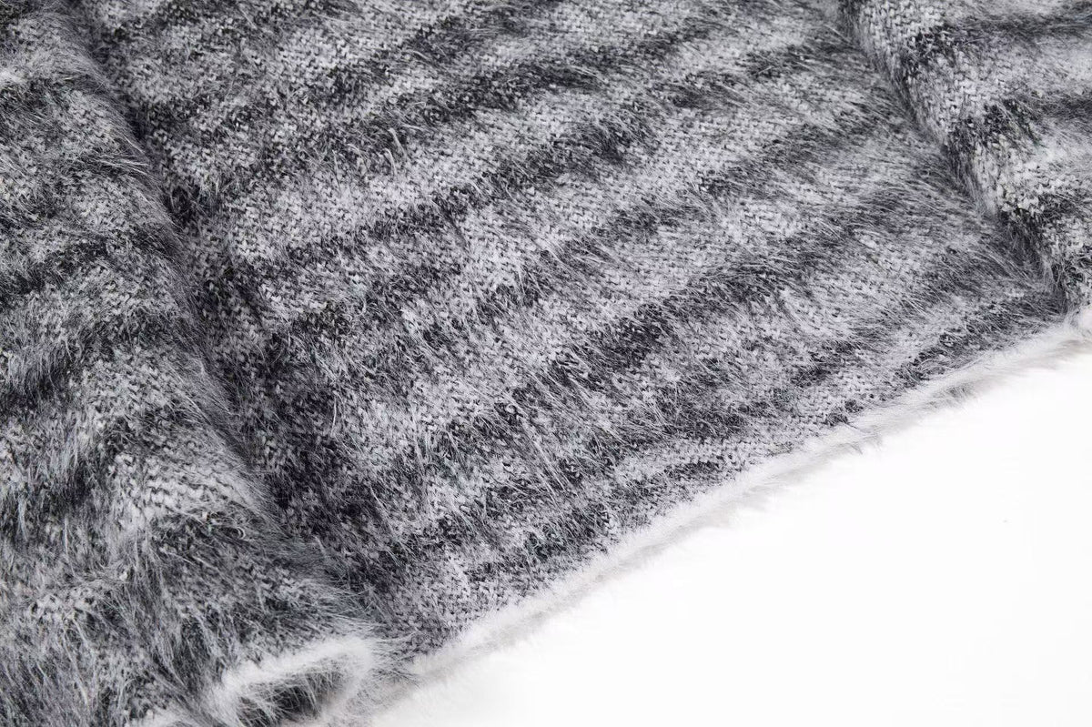 Zebra Stripe Fuzzy Zip Up Hooded Jacket