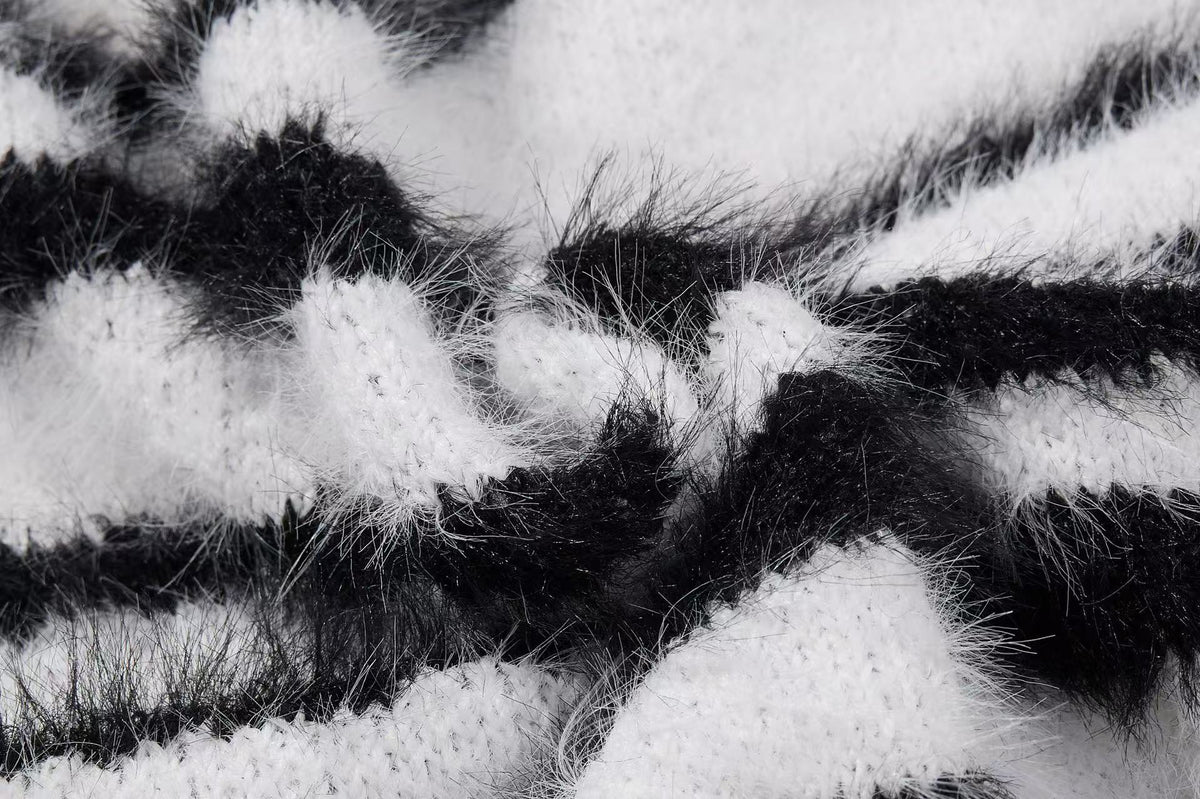 Zebra Stripe Fuzzy Zip Up Hooded Jacket