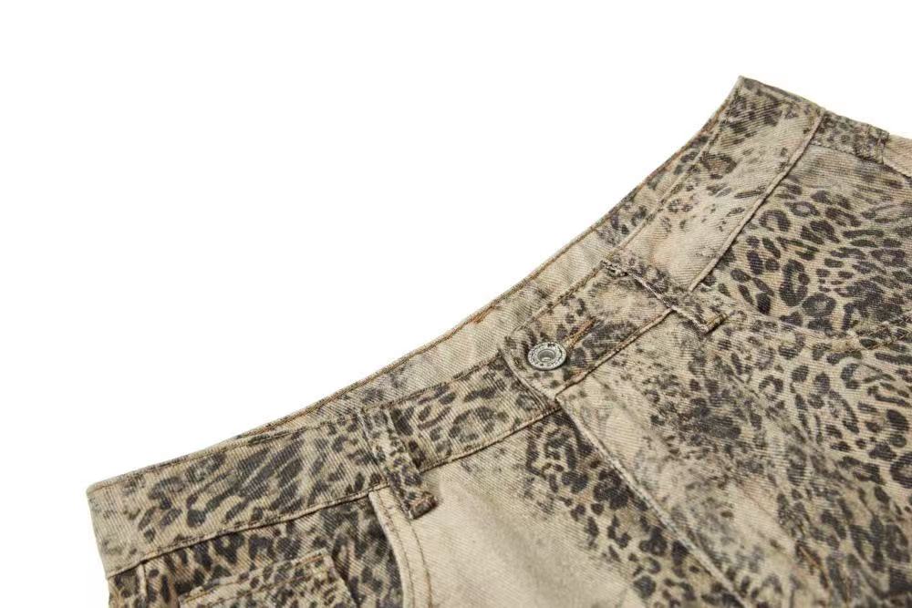 Vintage Leopard Print Baggy Wide Leg Jeans