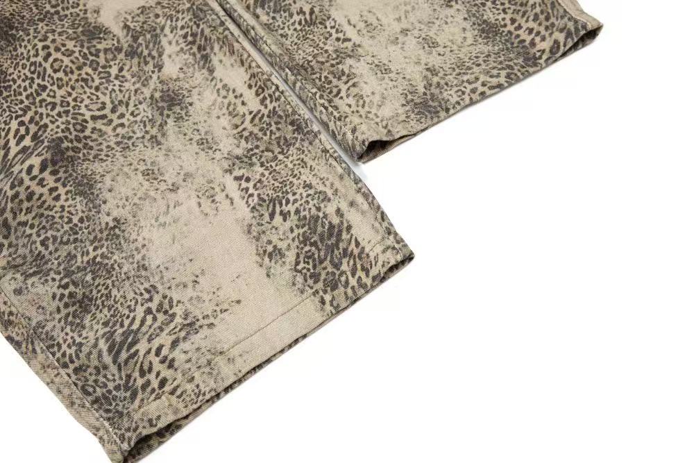 Vintage Leopard Print Baggy Wide Leg Jeans