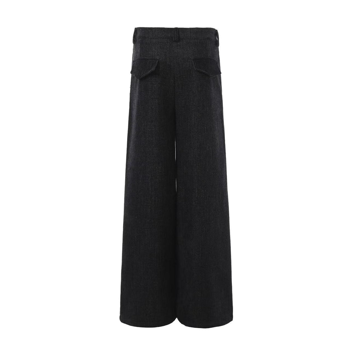 High Waist Button Front Pleated Wide Leg Wool Blend Suit Pants