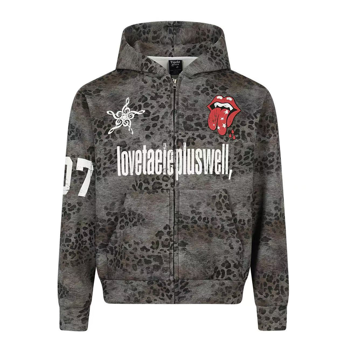 Vintage Leopard Print Graphic Zip-Up Hoodie
