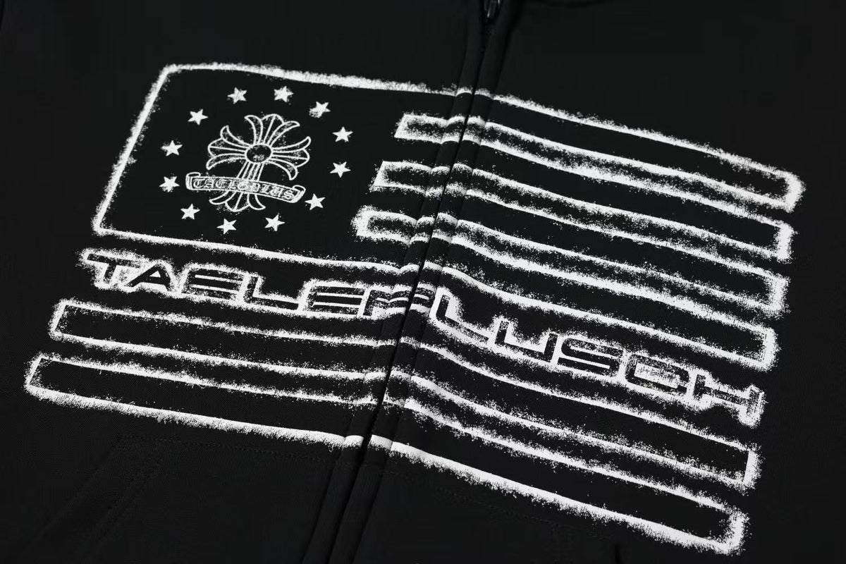 Streetwear Flag Graphic Zip-Up Hoodie