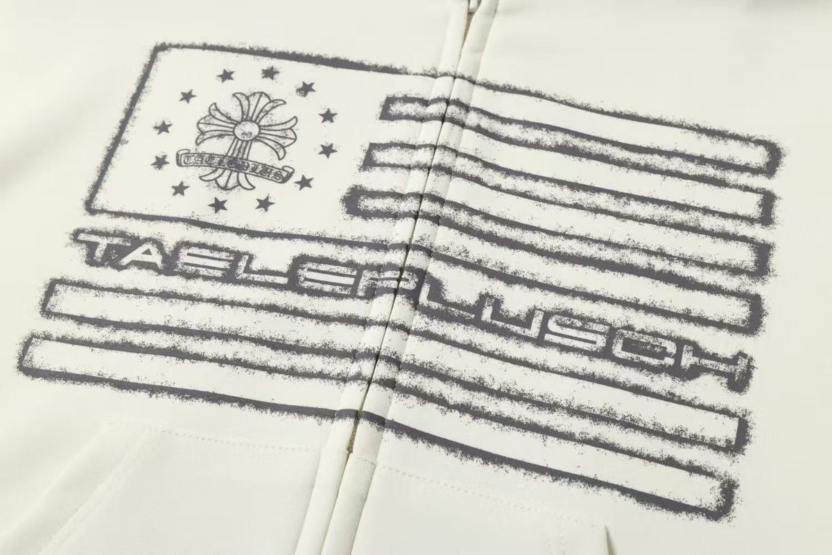 Streetwear Flag Graphic Zip-Up Hoodie