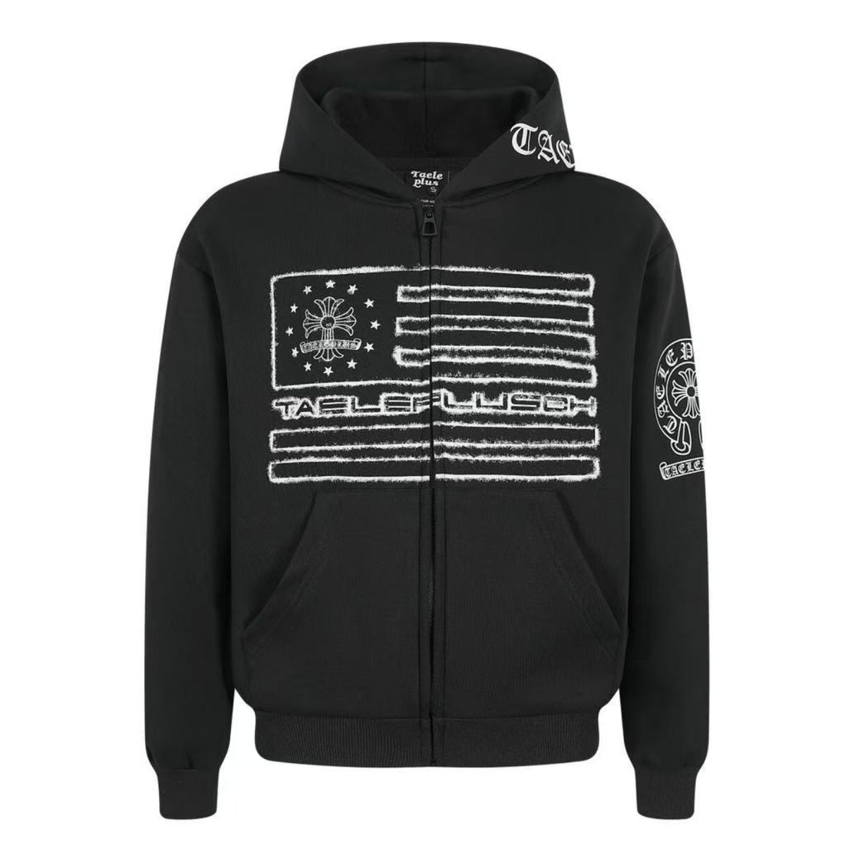 Streetwear Flag Graphic Zip-Up Hoodie