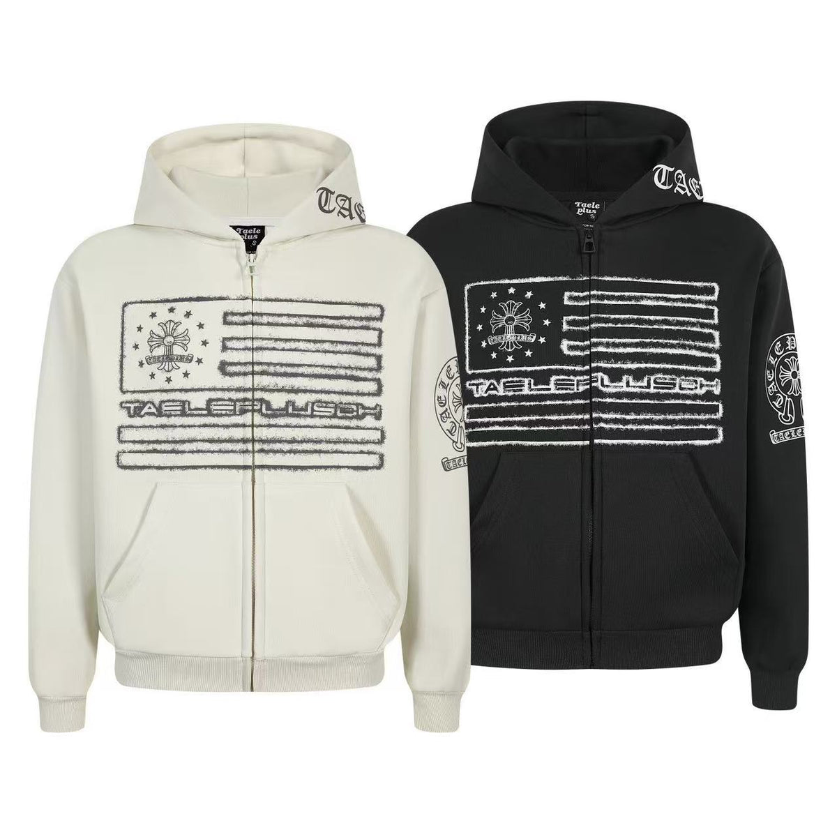 Streetwear Flag Graphic Zip-Up Hoodie