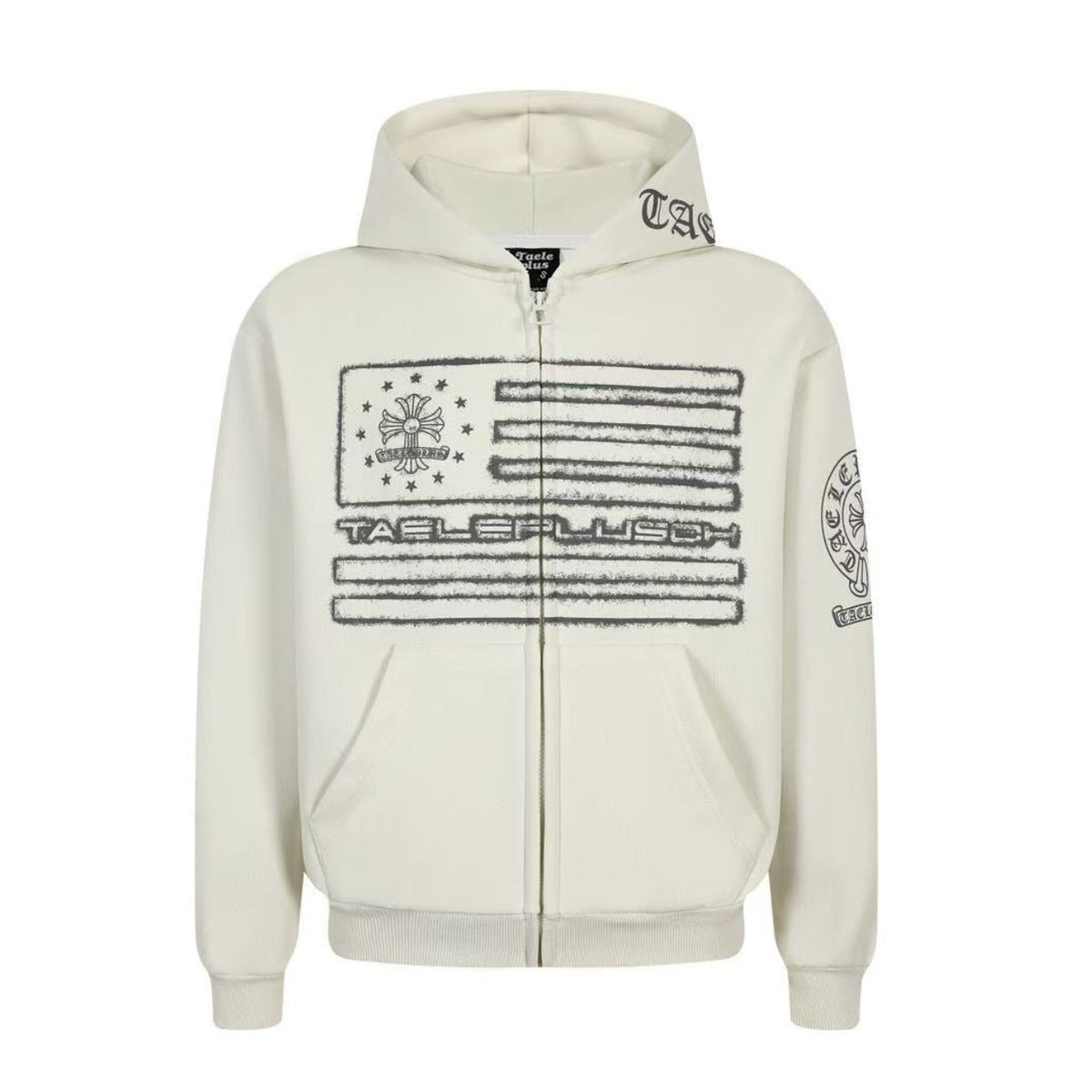 Streetwear Flag Graphic Zip-Up Hoodie
