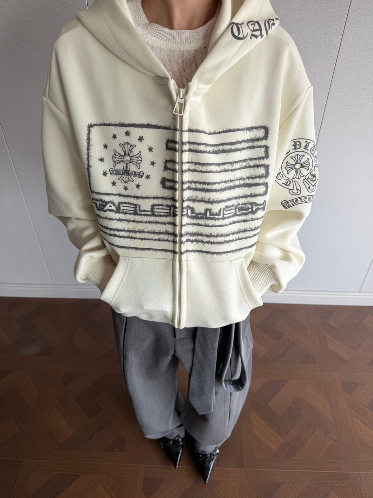 Streetwear Flag Graphic Zip-Up Hoodie