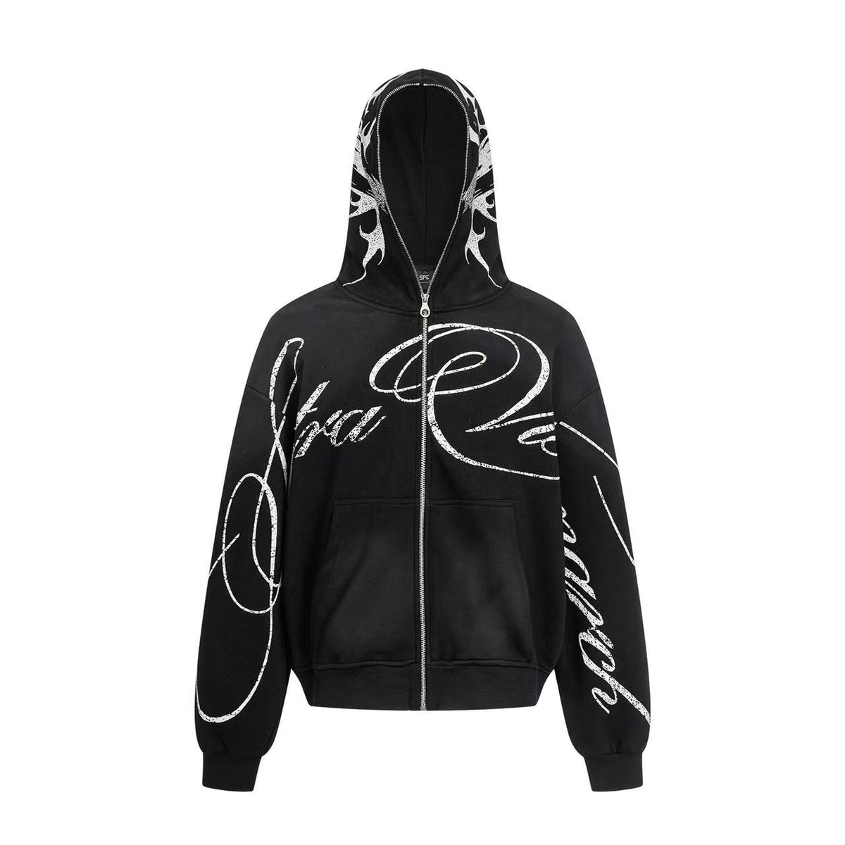 Streetwear Cursive Script Graffiti Full Zip Hoodie