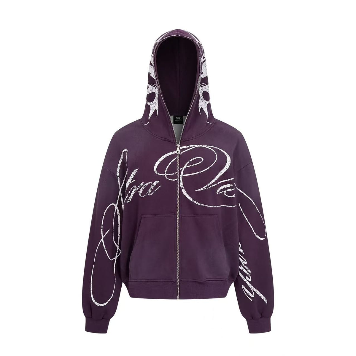 Streetwear Cursive Script Graffiti Full Zip Hoodie