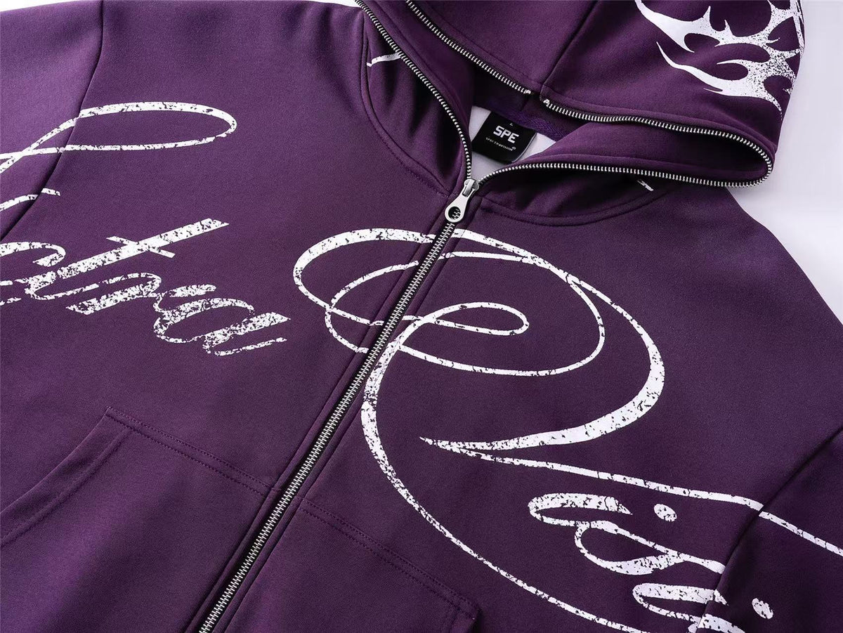 Streetwear Cursive Script Graffiti Full Zip Hoodie