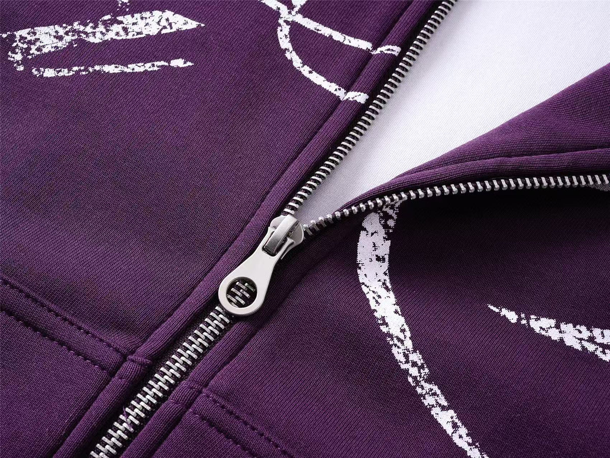 Streetwear Cursive Script Graffiti Full Zip Hoodie