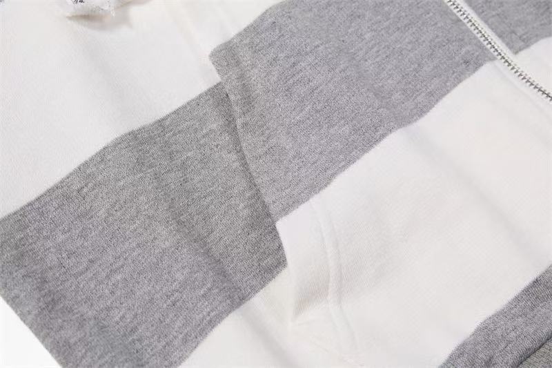 Striped Patchwork Portrait Print Zip-Up Hoodie