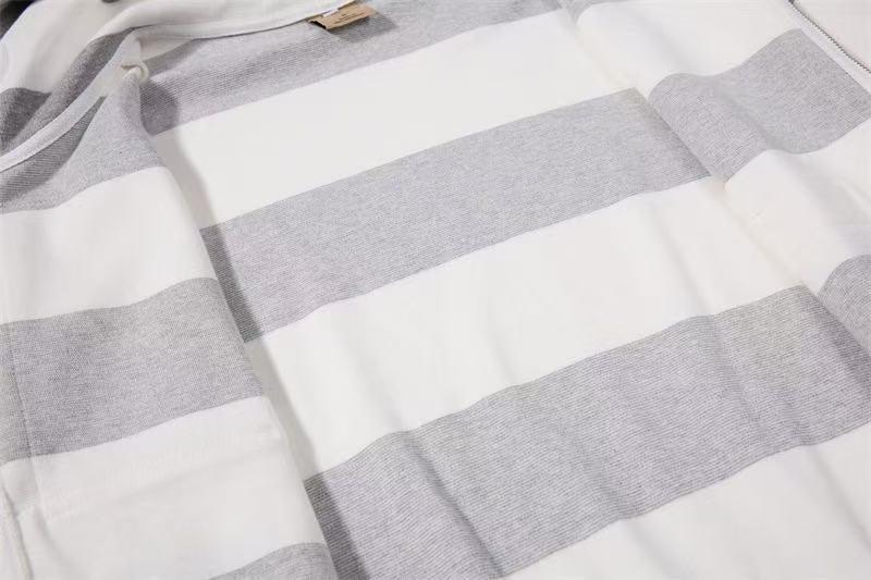 Striped Patchwork Portrait Print Zip-Up Hoodie