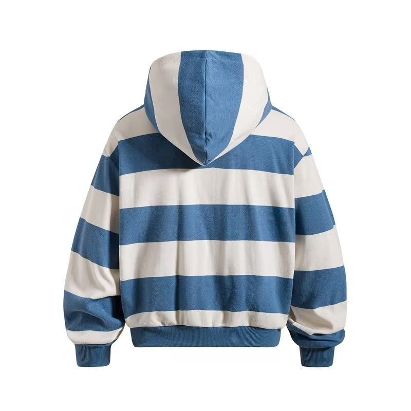 Striped Patchwork Portrait Print Zip-Up Hoodie