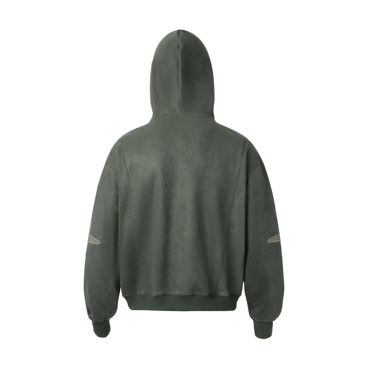 Vintage Suede Letter Embroidery Zip-Up Hoodie
