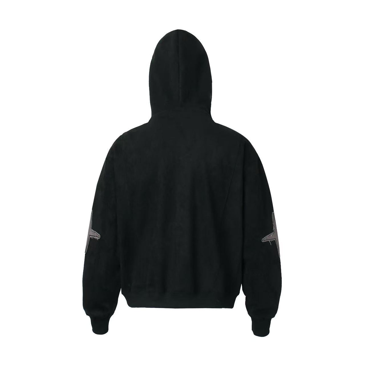 Vintage Suede Letter Embroidery Zip-Up Hoodie