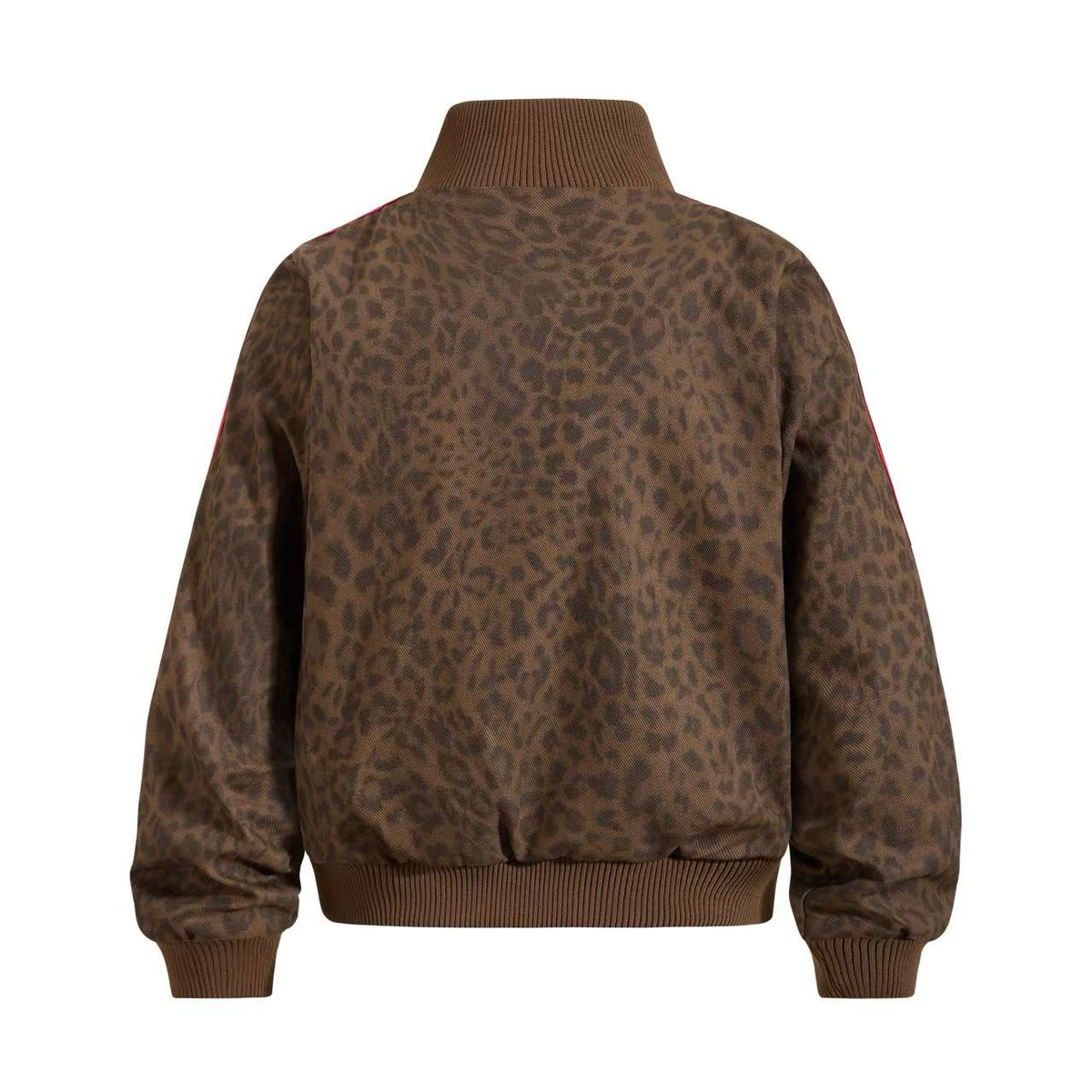 Cropped Leopard Print Side Stripe Script Embroidery Track Jacket